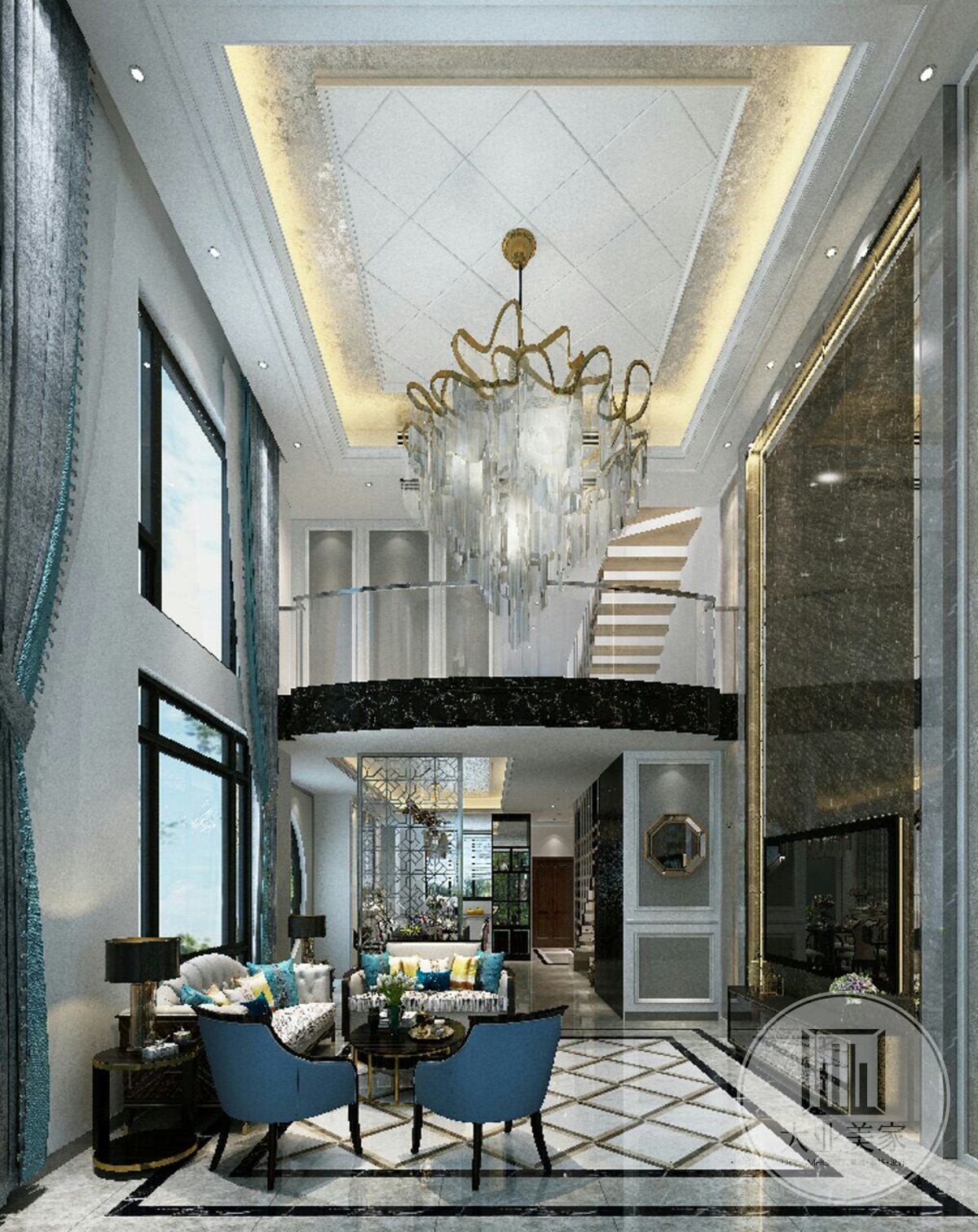 客厅在整体的规划上，强调了室内宽敞，内外通透，最大限度的引入自然光。